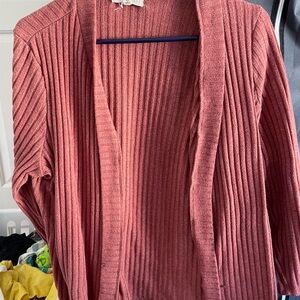 Chic pink Cardigan with Ribbed Texture and Open Front